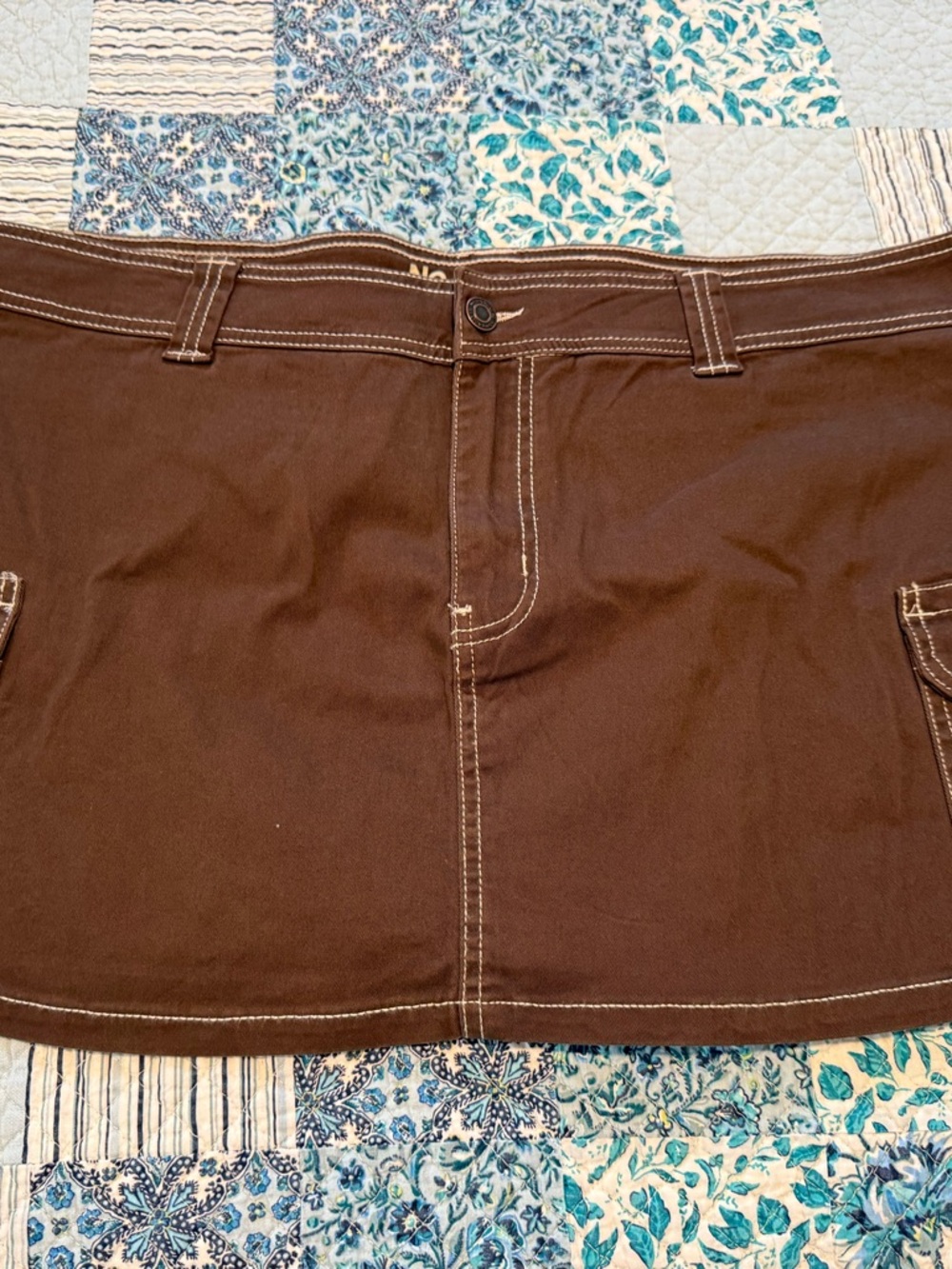 Brown Mini Skirt with Contrast Stitching